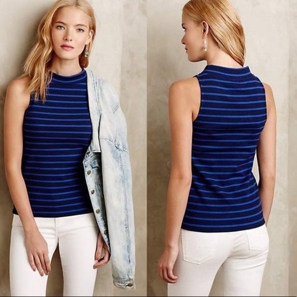 Anthropologie Tops - Anthro Postage Stamp Navy Marta Striped Tank M